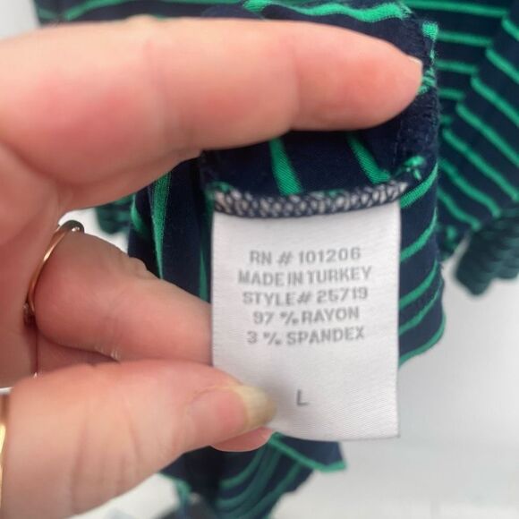 Soft Sorroundings Women's Striped tunic 3/4 Sleeve 2 Pockets Green navy blue Lar - Picture 11 of 12